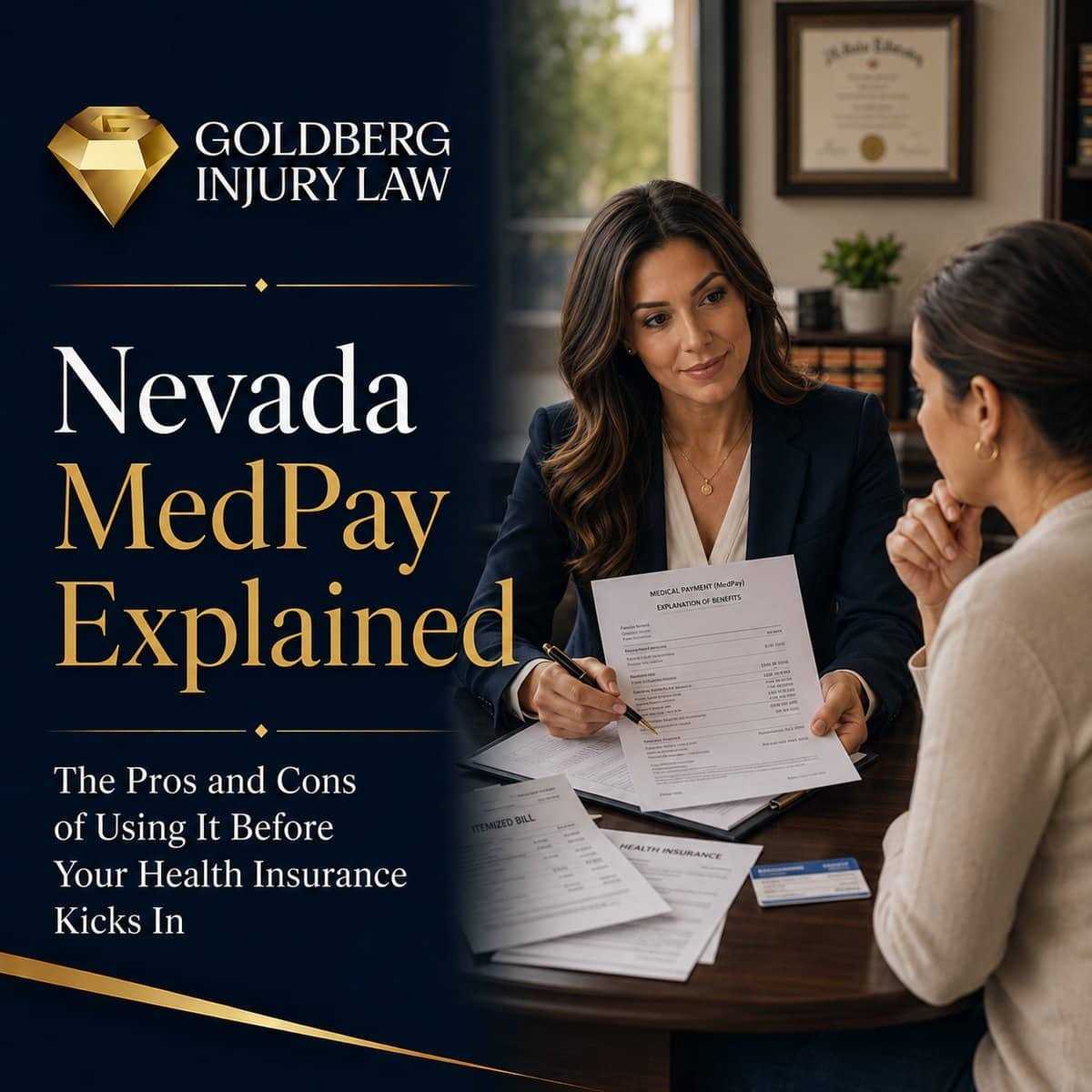 Nevada attorney explaining MedPay benefits and medical bills to an injured client